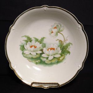Vegetable Serving Bowl White Water Lilies 8.5 in Germany Signed Genicond